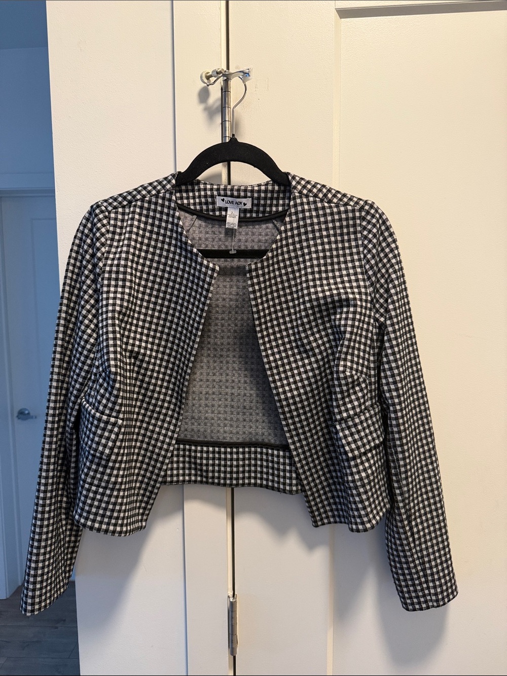 LOVE ADY Black and White Gingham Cropped Blazer Jacket